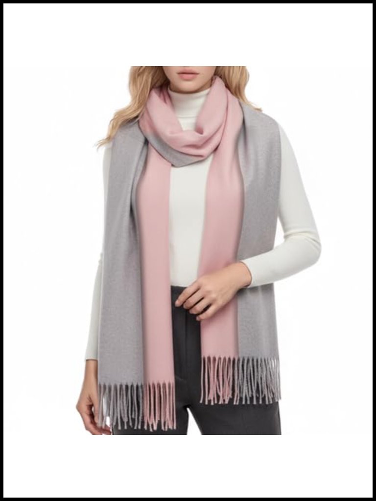 Oversized Wool Blend Scarf With Tassels - Double-Sided Warm Shawl 80x27